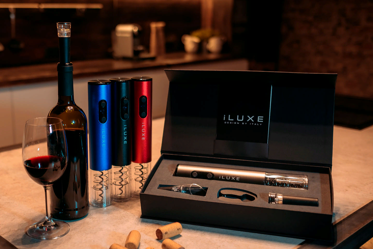 Премиальный подарочные набор сомелье с итальянским электроштопором ILUXE Prestige. 4631148520974 